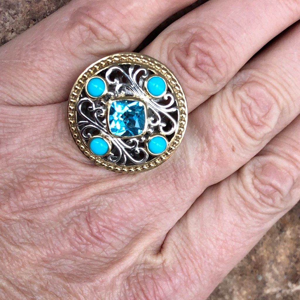 Dallas Prince Blue Topaz/Sleeping Beauty Ring Sz8
